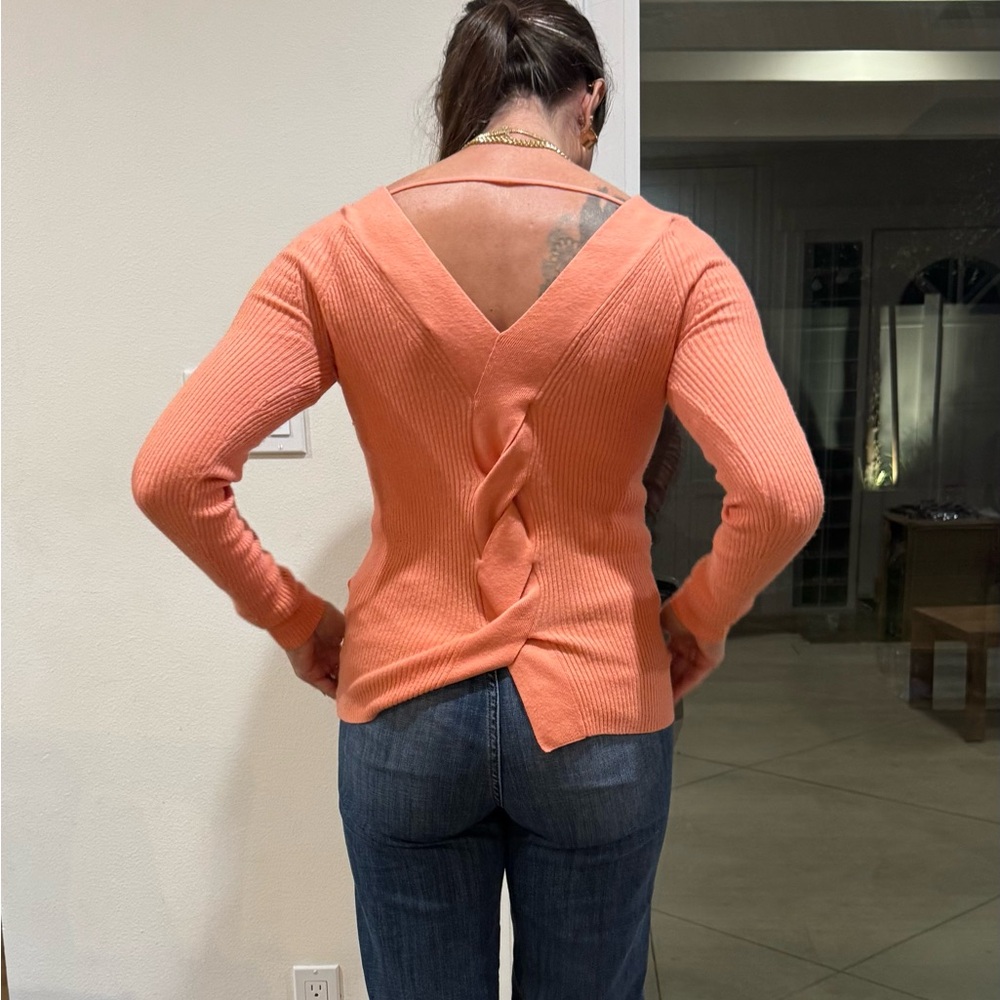 Chic Coral Sweater with Twist Back